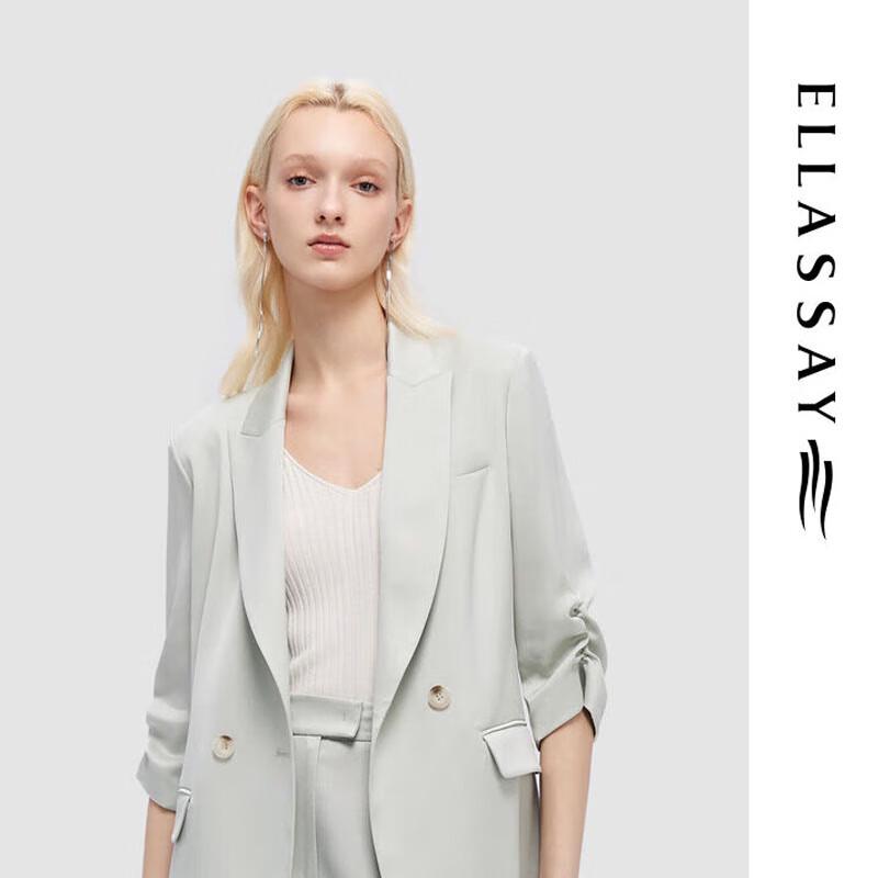 ELLASSAY Summer Lapel Double-Breasted Shirred Sleeve Blazer XS