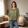 Damenmode Lässig 3/4 Ärmel Leopardenmuster Kapuzen-T-Shirt für den Alltag