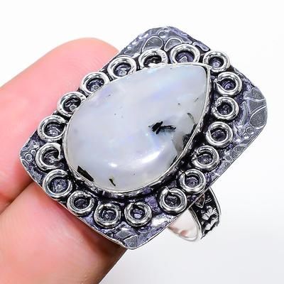Natural Rainbow Moonstone Gemstone 925 Sterling Silver Gift Ring Size 11 J8q39