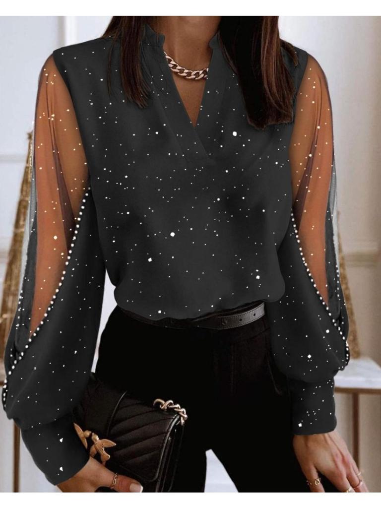 V Collarl Lace Splicing Long Sleeve Shirts Women T Shirt Female Flower Embroidery Blouses Casual Top
