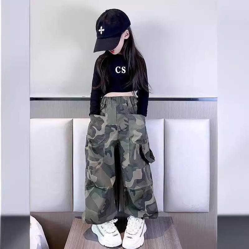 2024 Neue Mädchen Locker Camouflage Hose – Koreanischer Stil Allround Latzhose für Frühling & Herbst, Perfekt für Ältere Kinder