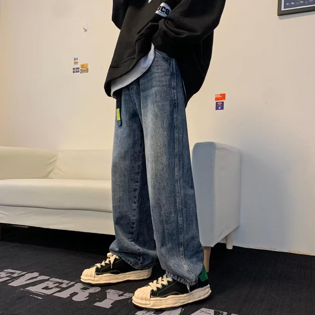 Jeans Men's Autumn New Hong Kong Style Ins Trend Loose Wide-leg Pants Fashion Ruffian Handsome Casual Straight Trousers