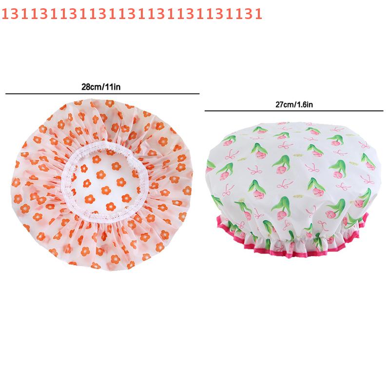 Hair Bonnet For Women Ladies Spa Salon Home Travel Use Flower Pattern Double Layer Shower Cap Waterproof Reusable Printed Bath