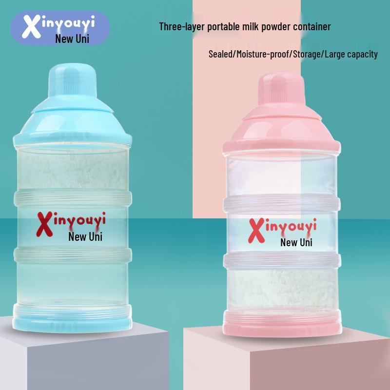 

Тришарова портативна коробка для зберігання дитячих перекусів та сухого молока з кришкою синій