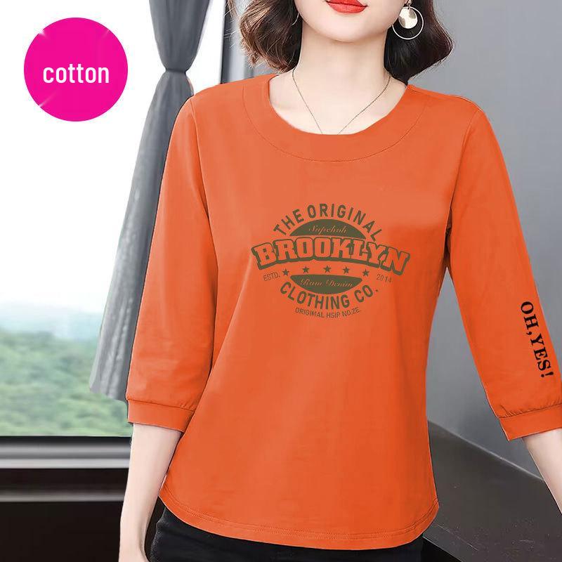 

2025 Women s Seven-Sleeve Cotton T-Shirt: Korean Style, Casual, Loose, Slimming, and Belly-Covering Summer Top XL (55-62.5 kg) оранжевый