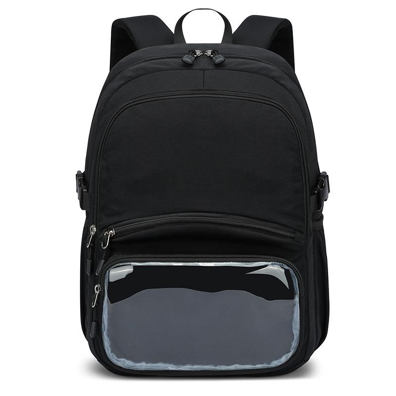 Schoolbag Solid color anti-splashing Oxford cloth multi-zipper layered transparent visual student schoolbag daily commuter backpack