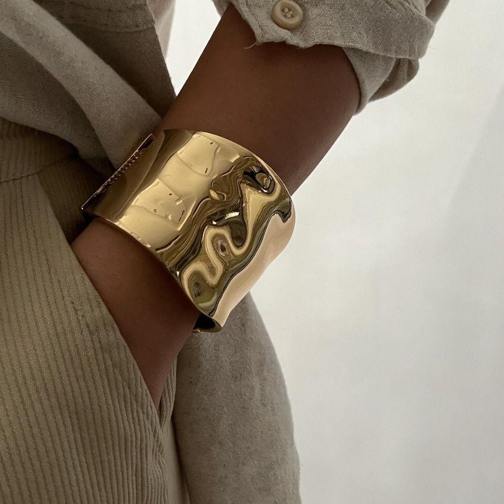 Textured Exaggerated Bracelet Geometry Wide Side Bangle Personality Simple Metal Bracelet  Daily