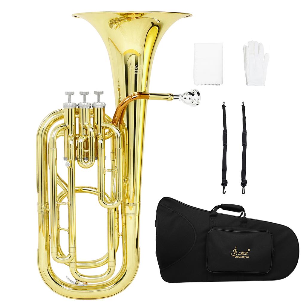 SLADE Bb Euphonium 3-key Vertical Key Tenor Horn Brass Body Euphonium Brass Instrument with Case Gloves Cleaning Cloth
