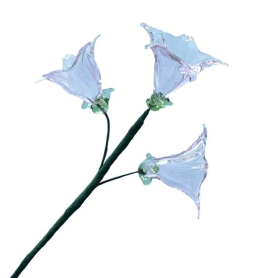 Hand-Blown Glass Flower Decoration with Wire Stem Handmade Colored Glaze Floral Figurine Home Living Room Office Table Flower Vase Ornament