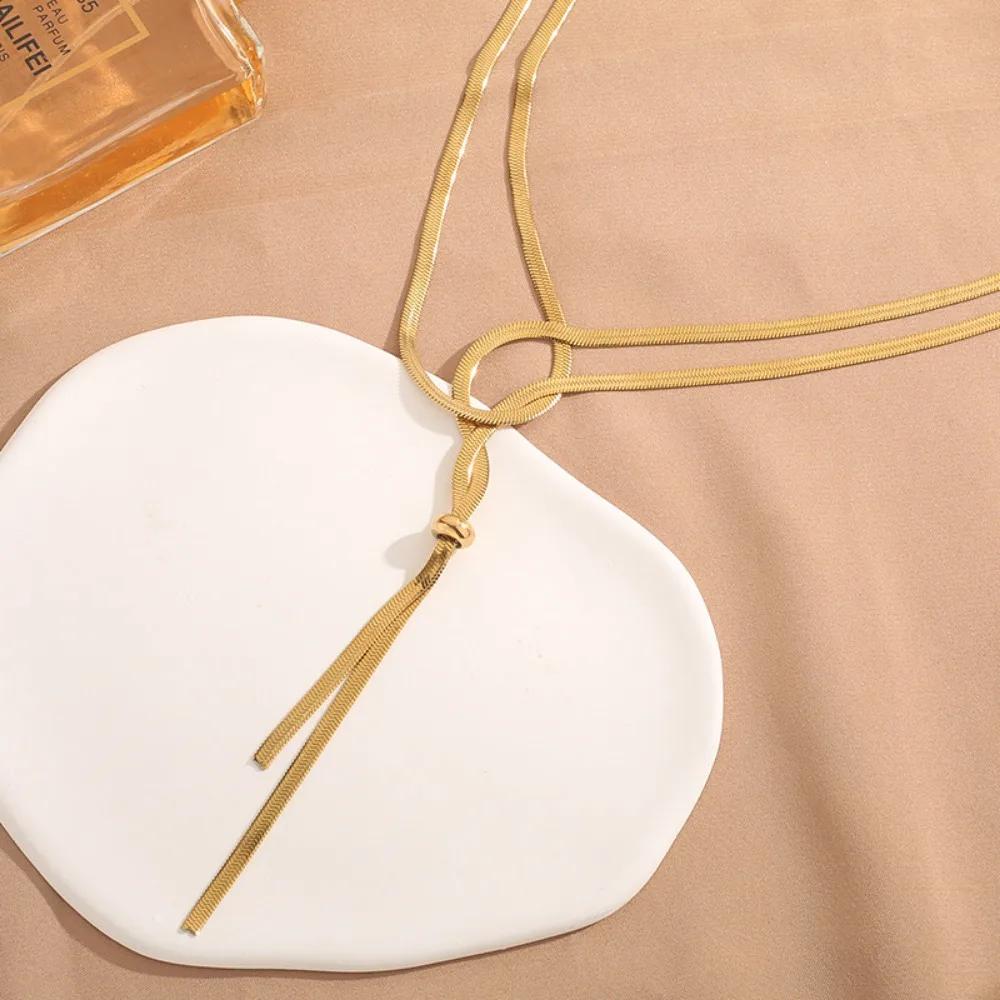 Temperament Double Wear Stainless Steel Sweater Chain Pendant Necklace for Women Charm Long Simple Chokers Jewelry Accessories