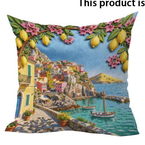 1/4Pcs Vibrant Coastal And Fruit Themed Pillowcases Sofa Bed Cushion Cover Home Bedroom Decoration, 2D Flat Printing