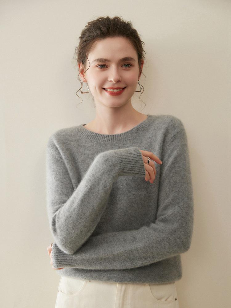 Women's Cashmere Round Neck Solid Color Breathable Knit Pullover Sweater