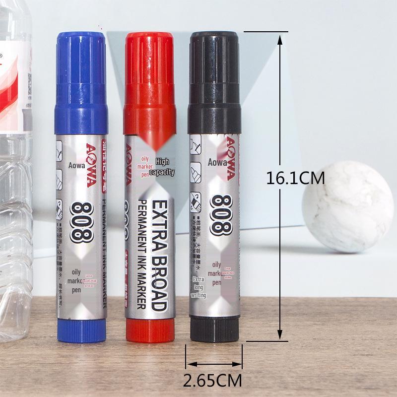 Extra Large Refillable Black 808 Marker Pen - Thick Tip, Oil-Based, Quick-Dry, Waterproof for Logistics Marking.