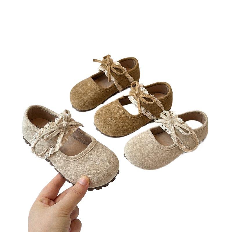 Children's 2025 Spring and Autumn Low Heel Single Shoes Girls' Fashion Academy Versatile Style Solid Color Lace Edge Non-slip Soft Sole Women's