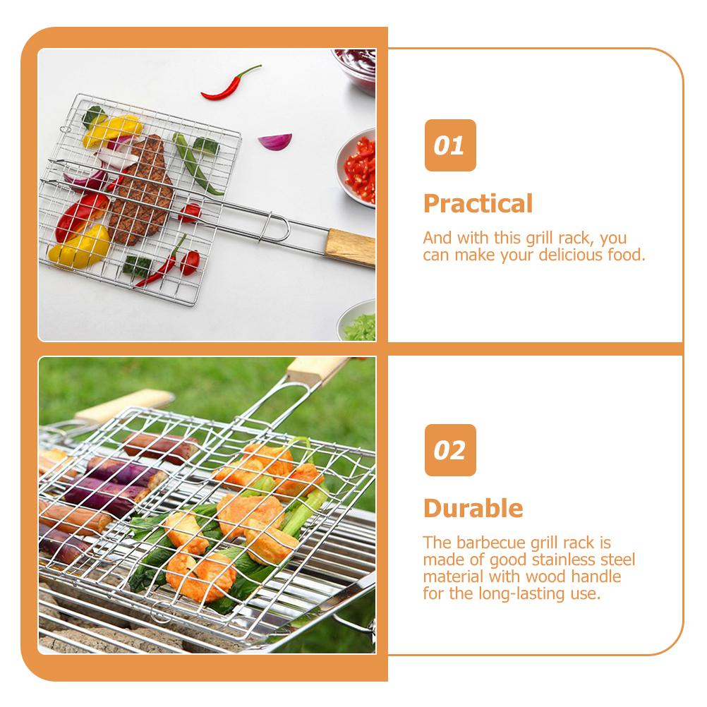 BBQ Net Grilled Fish Clip Basket Kitchen Barbecue Rack Stainless Steel Outdoor Portable
