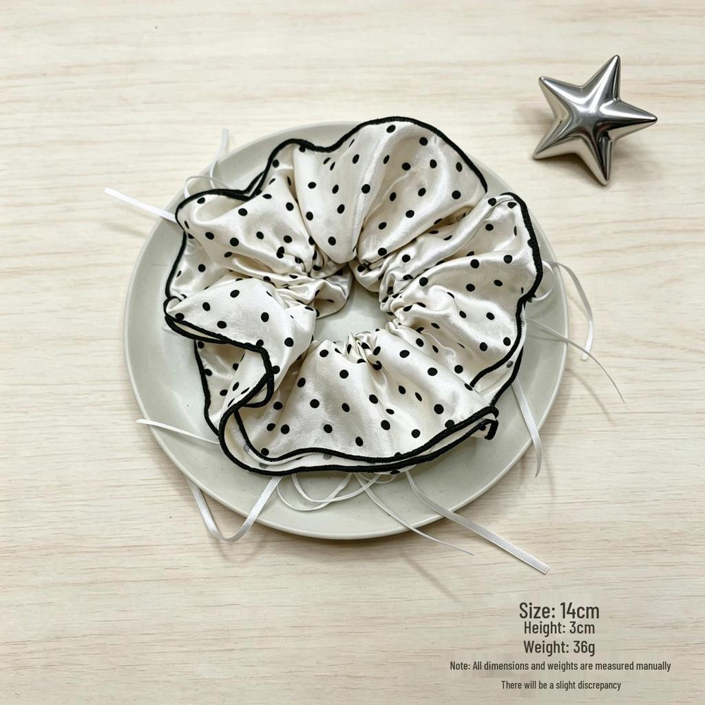 Korean-Style Oversized Polka Dot Bowknot Hair Tie – Elegant Versatile Hair Accessory and Ponytail Holder