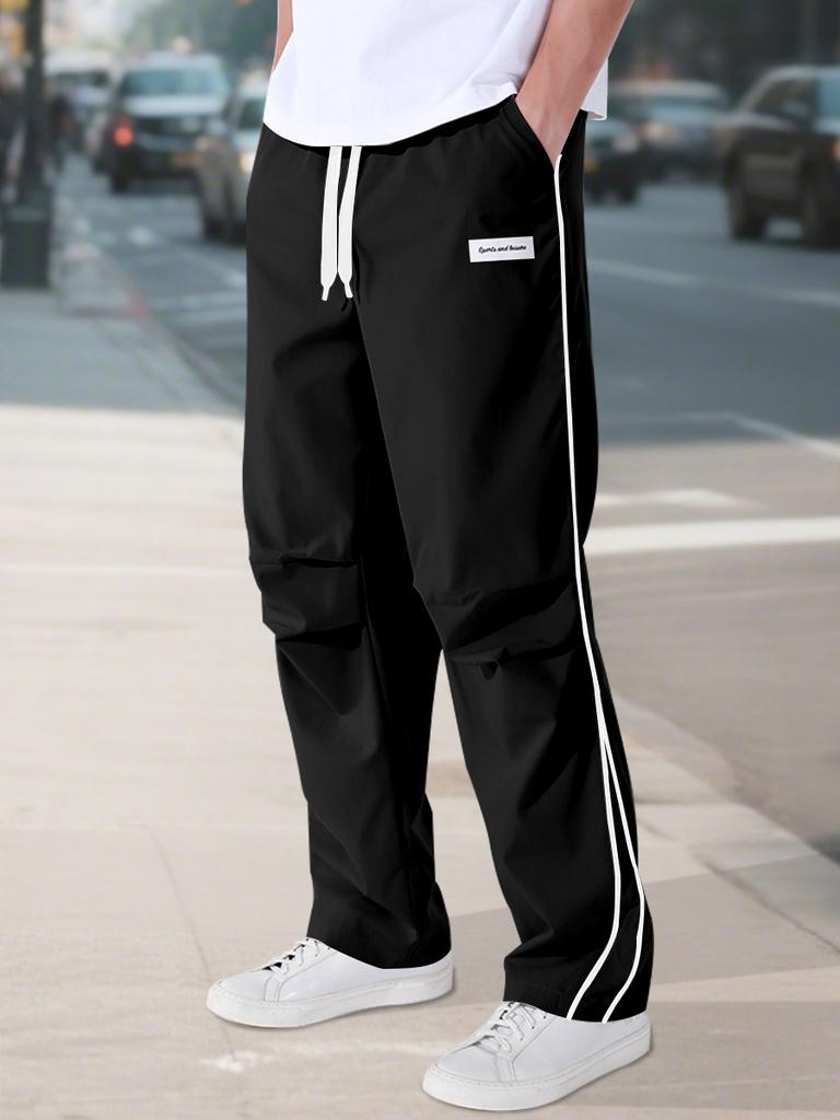 Summer Men's Black Track Pants with Stripes - Casual Sportswear Breathable Comfortable Ideal for Gym Streetwear and Daily Use