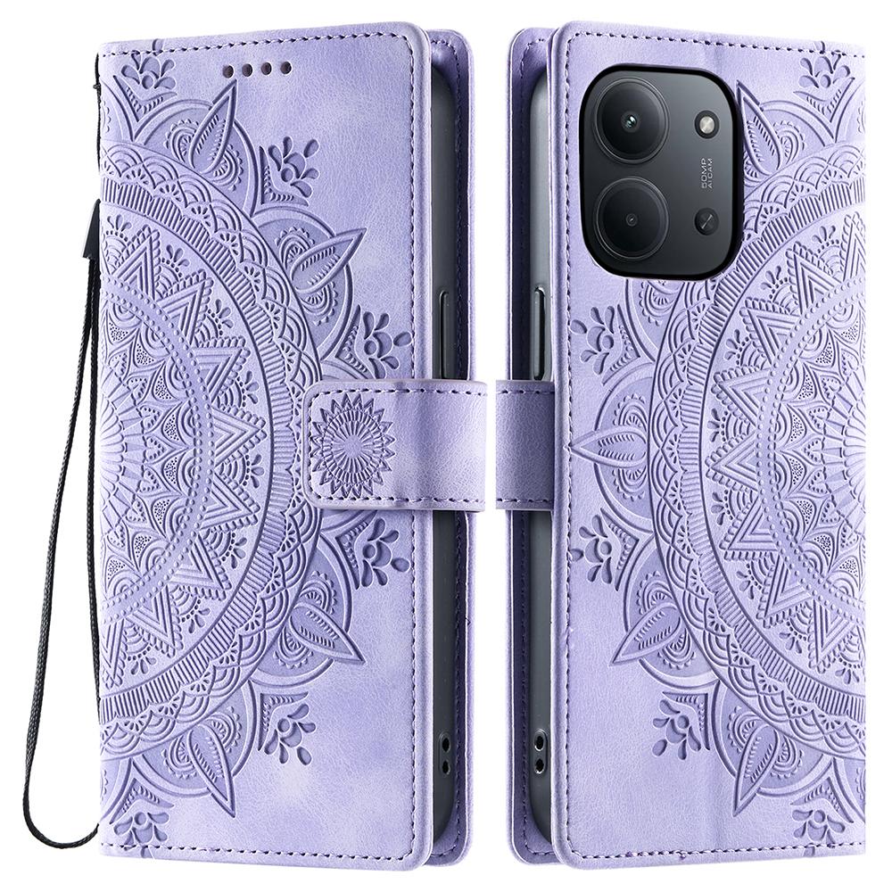 For Xiaomi Redmi 15C 4G (EU) (173mm) Case Imprinted Totem Skin Feel Wallet Leather Phone Cover with Hand Strap