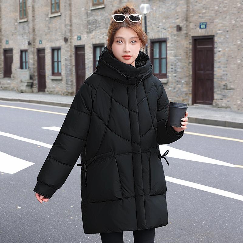 New large-size cotton-padded clothes for women's winter medium and long cotton-padded clothes, Korean version of thin and thickened hooded