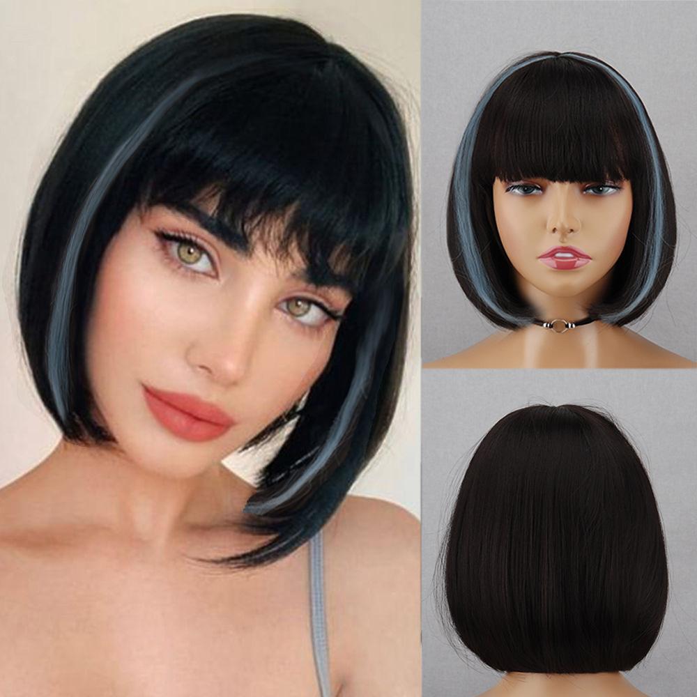 LISI HAIR Synthetic Short Straight Bob Wig Extension With Bangs Natural Looking Heat Resistant Fiber For Elegant Women Daily Wear