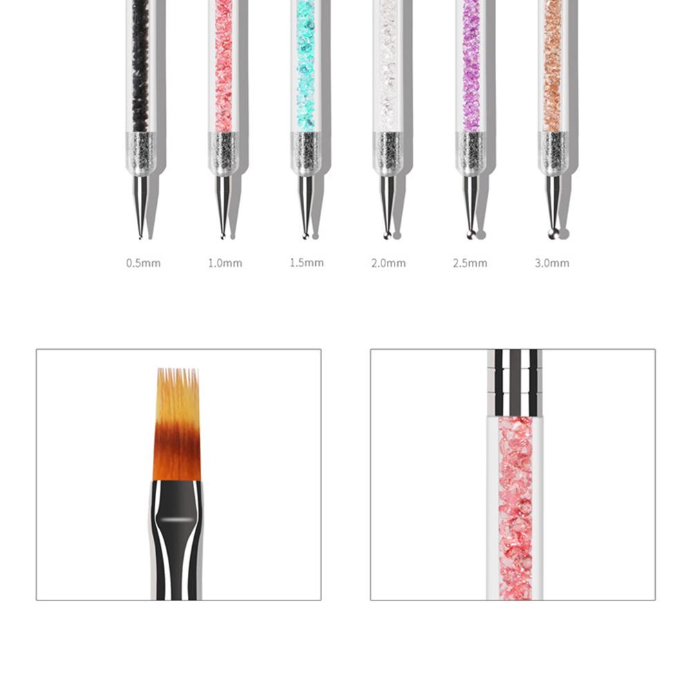 6PCS Set Nail Art Design Painting Pen Set Nail Art Tips UV Gel Nail Art Dotting Pen Acrylic Handle Rhinestone Crystal 2