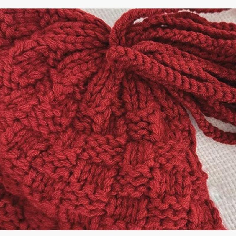 Autumn and Winter Sweet Knitted Hat with Long Tassels Windproof Ear Protection Hat Keep Warm Women Bucket Cap