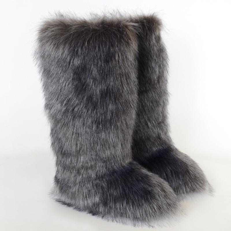 Ladies Winter Faux Fur Raccoon Hairy Boots Snow Boots Shoes