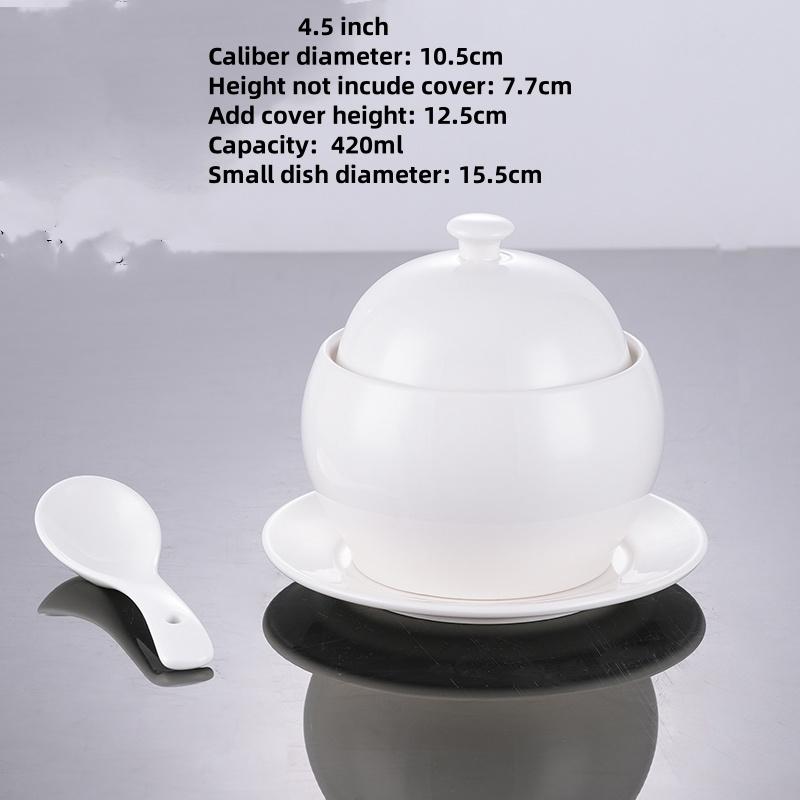 White Ceramic with Lid Steamed Egg Soup Bowl Rice Dessert Bowl Hotel Restaurant Bird's Nest Small Tonic Soup Cup Cooking Pot Set