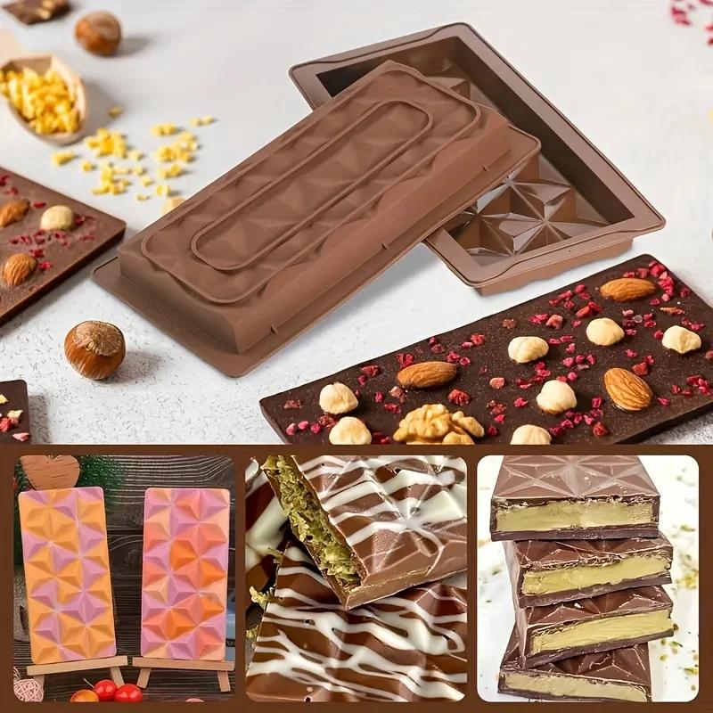 Silicone Chocolate Bar Mold Break-Apart Design Diamond Texture for Bakery Candy Dubai Style Food-Grade Easy Release Kitchen Tool