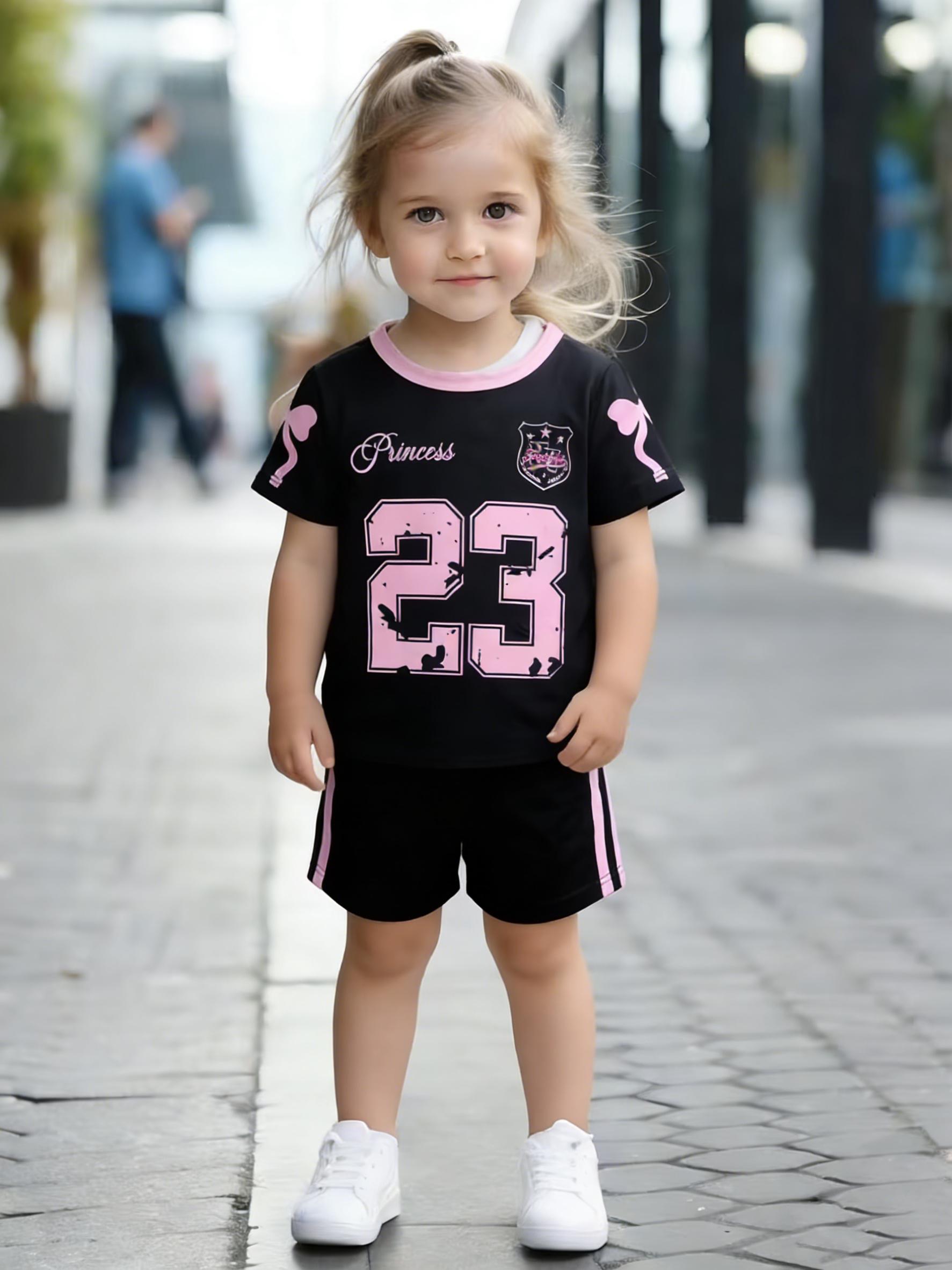 

Toddler Girls Princess 23 Print 2-Piece Outfit, Summer Sports Clothes for Kids, Perfect for Playwear & Outdoor 5-6Y