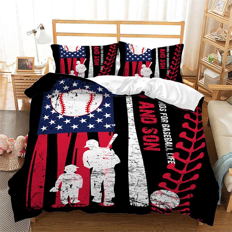 Boys Basketball Duvet Cover 3D Ball Pattern Sports Theme Bedding Set Queen Microfiber Football Competitive Game Comforter Cover