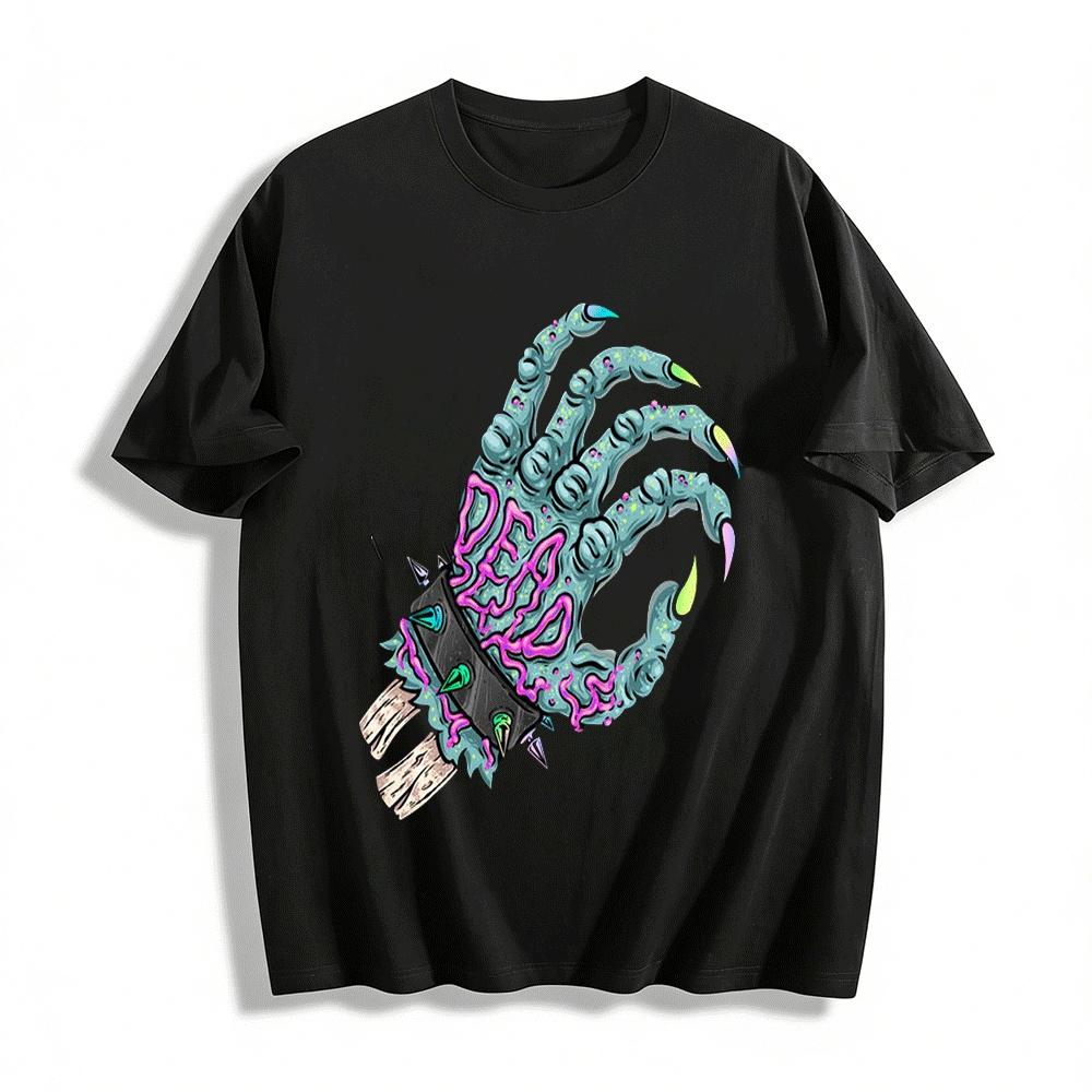 

American Trendy DEAD Ghost Claw Print Loose Casual Street T-Shirt Pure cotton T-shirt XXS
