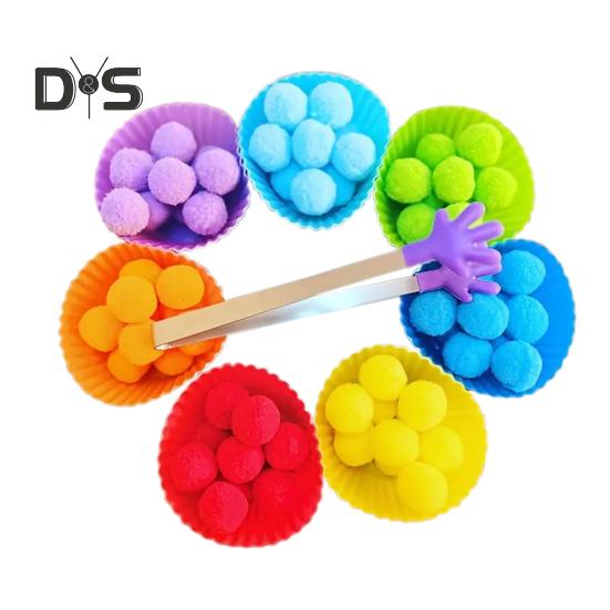 78Pcs/Set Kids Color Sorting Toy with 7 Bowls 70 Pompoms Clip Preschool Learning Ball Counting Matching Game Toddlers Boys Girls Educational Color