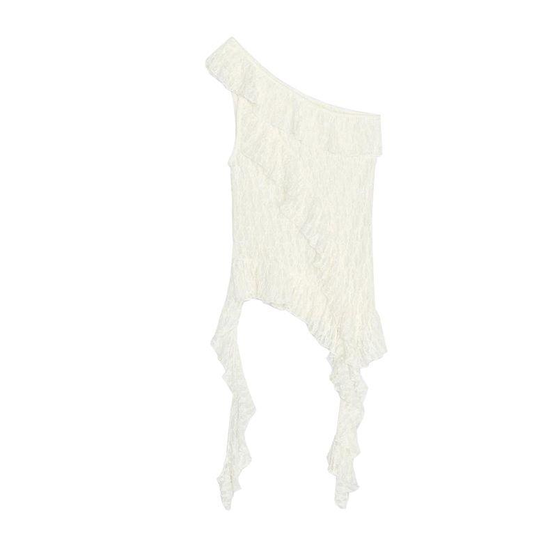 Lace Asymmetric Design Tops 5584365 Lace Translucent High Waist Simple Dress 5584366