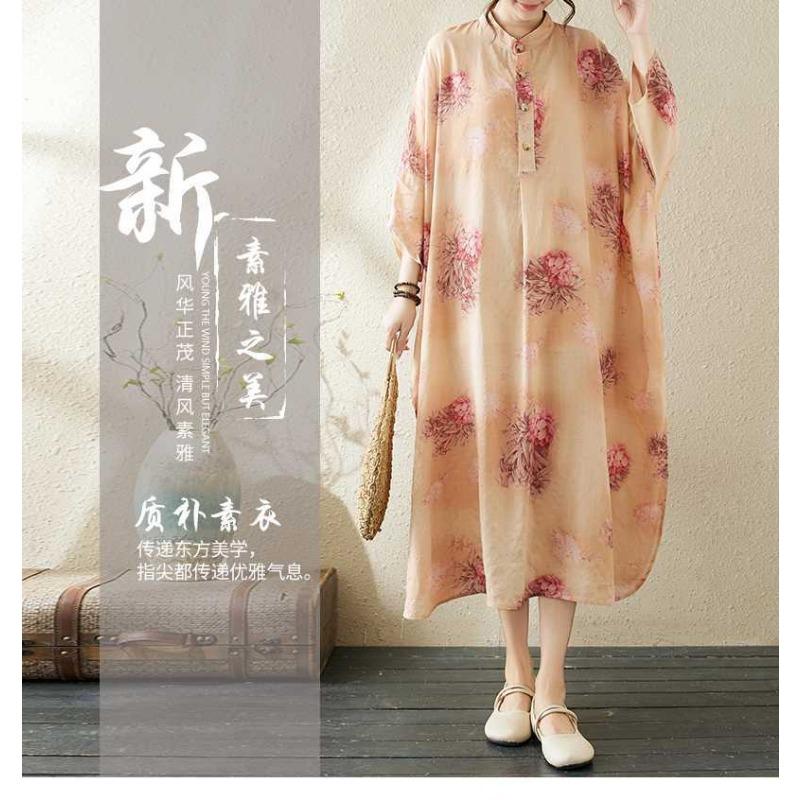 Trykte Kjoler med Ståkrage, Løse og Oversized for Ferie