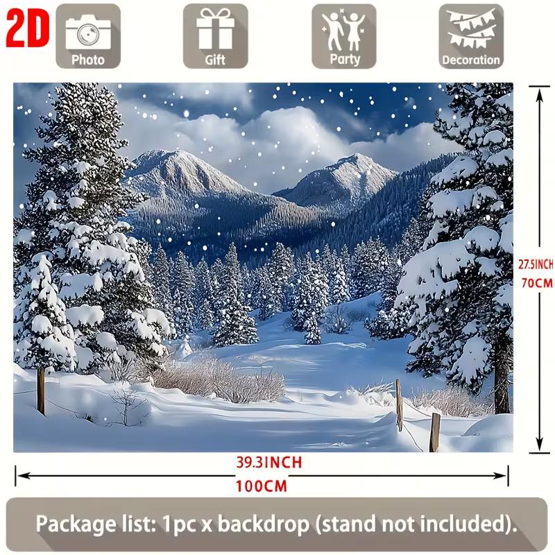 2D Helle verschneite Bergkulisse Hintergrund, Wald & fallender Schnee Fotografie Hintergrund