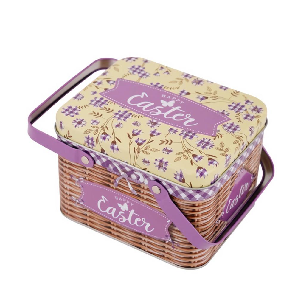 

Large Size Easter Storage Box Cartoon Design With Handle Iron Storage Container Secure Lid Moisture Protection Metal Tin Box 15.5x10.7x12.8cm