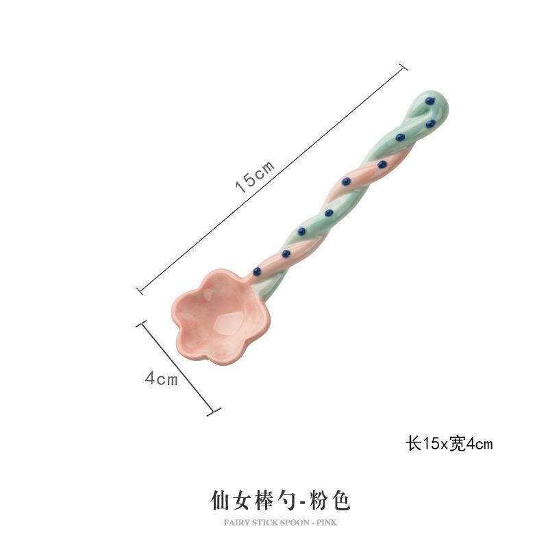 

Creative long-handled girl children s twist star household ceramic dessert spoon spoon cute mixing rice spoon