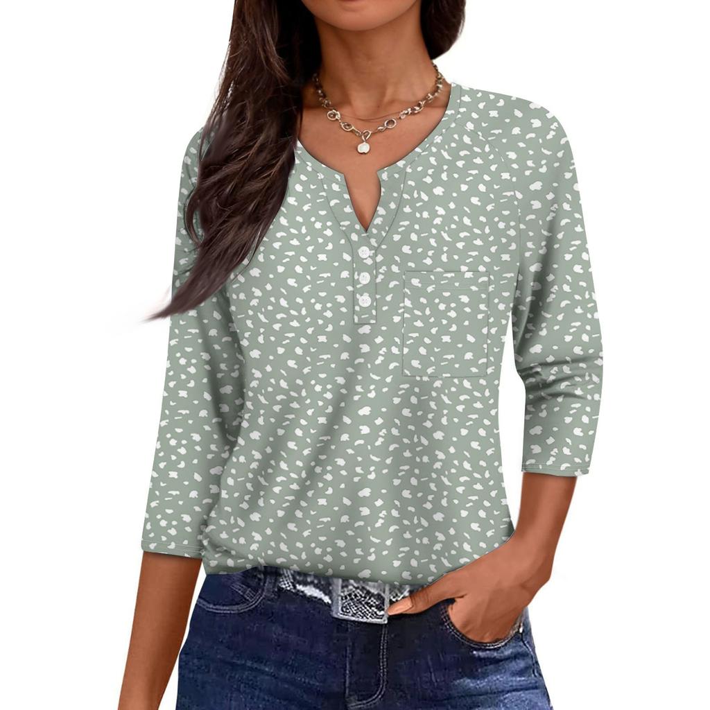 Damska Codzienna Modna Dekolt V Luźna Wszechstronna Kwiatowy Wzór Rękawy Trzyczwarte