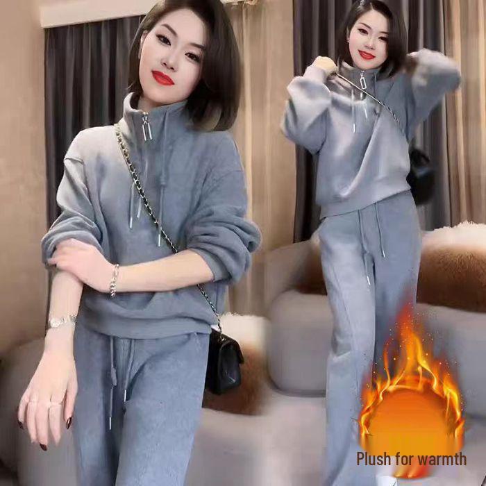 2024 Autumn/Winter High-End Petite Fleece Sweatshirt & Pants Casual Fashion Set