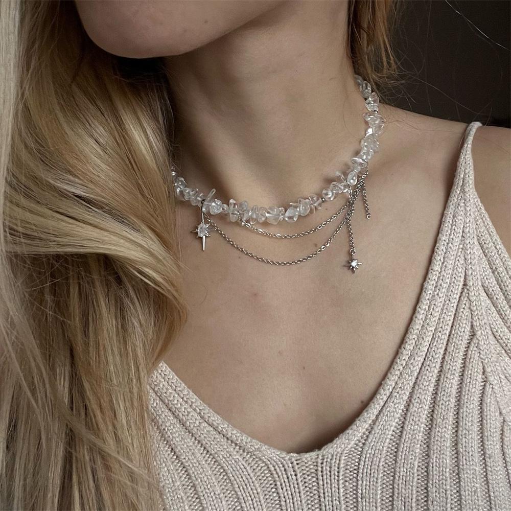 Moderne Vintage Silberfarbene Geometrische Perlenketten Halskette Für Frauen Weiblich Boho Quaste Herz Anhänger Schmuck