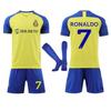 Kids Ronaldo Football Jersey Set Training Wear Polyester Yellow Blue Sports Top Shorts