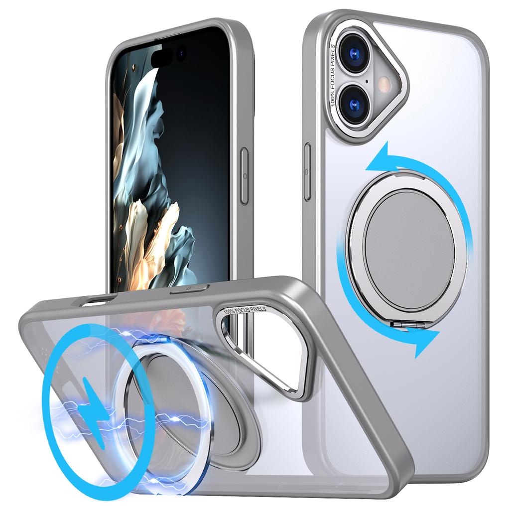 For iPhone 16 Phone Case Ring Kickstand Back Cover Compatible with MagSafe