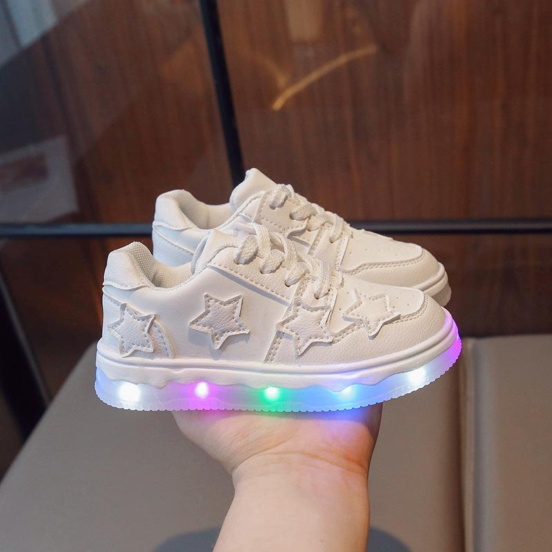 

Детская повседневная обувь, светодиодная люминесцентная обувь, спортивные кроссовки для девочек со звездами 31 бежевый