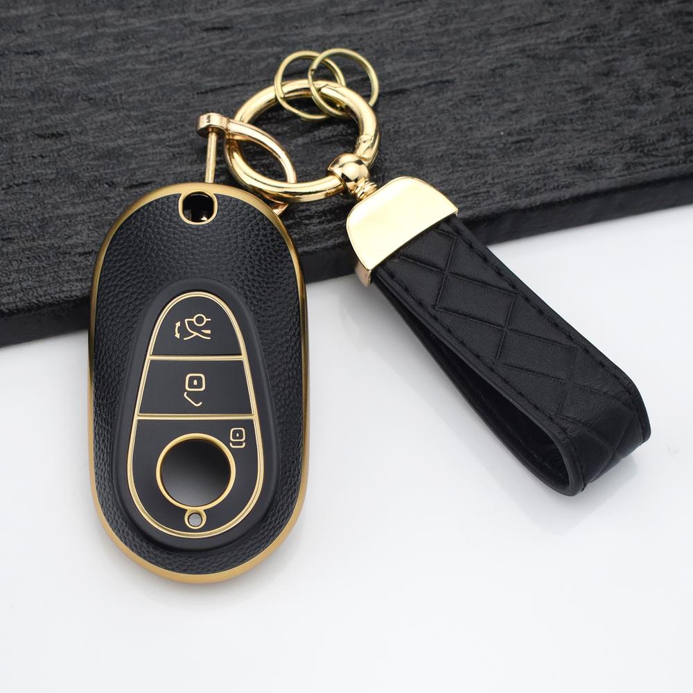 Golden Tpu Leather Car Key Case Cover Fob For Mercedes Benz C Class W206 S Class W223 C260 C300 S350 S400 S450 S500  Keychain