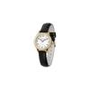 PINDOWS Women's Slim Minimalist Quartz Analog Watch Black Leather Strap Gold Tone Case Elegant Everyday Timepiece