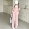 Girls' Summer Set Fashionable and Casual Children's Summer Short Sleeved Wide Legged Long Pants Two-piece Set