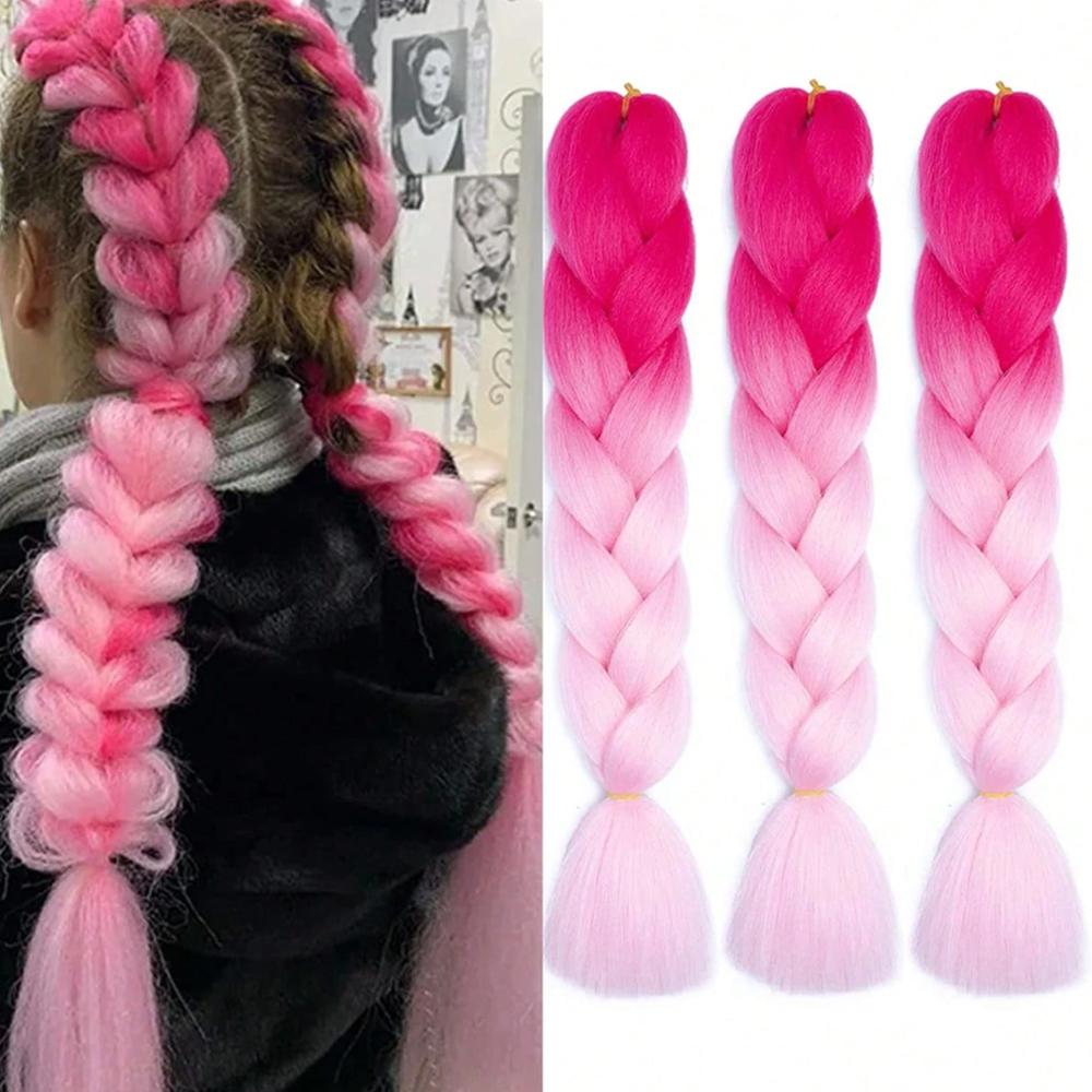 24 Inch Vlecht Haar Vooruitgerekt Paars Haarverlengingen voor Crochet Vlechten Synthetisch Haar DIY Roze Paarse Jumbo Paardenstaart Vlecht 24inch&1Pcs-100g