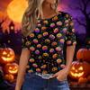 Women's Casual Short Sleeve Crewneck T-Shirt with Halloween and Pumpkin Print for Fall Parties