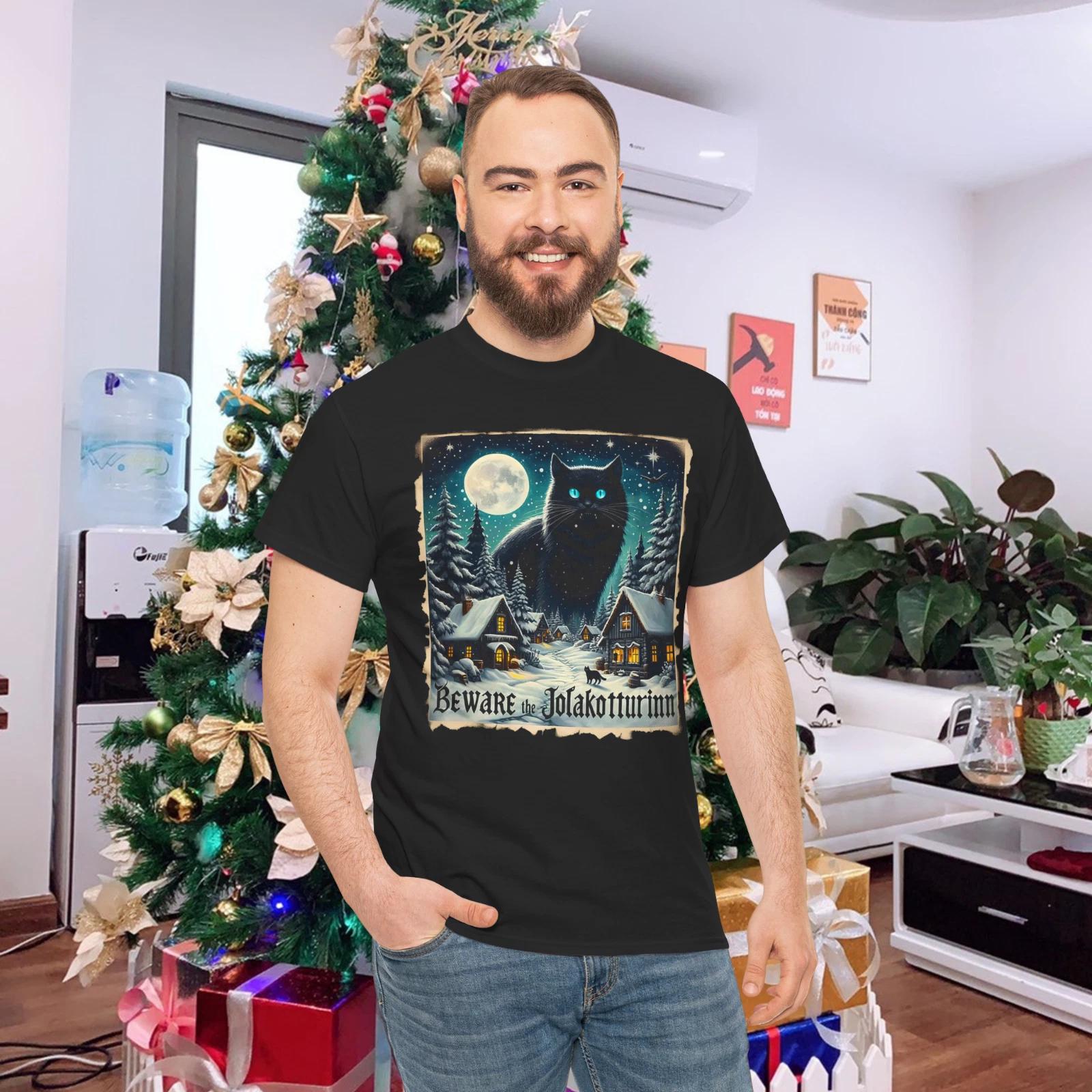 Beware The Jolakotturinn Yule Cat Icelandic Christmas Norse Cotton T-Shirt 2XL